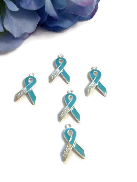 Light Blue Enamel Hope Awareness Ribbon Pendant Charms - Prostate Cancer Men’s Awareness Pro Choice Thyroid Disease Spay Neuter Pets