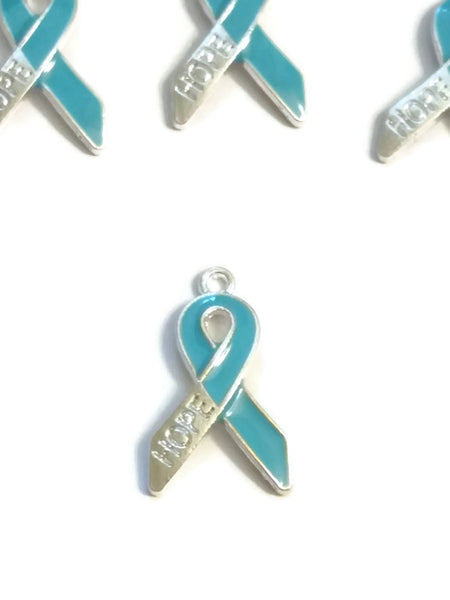 Light Blue Enamel Hope Awareness Ribbon Pendant Charms - Prostate Cancer Men’s Awareness Pro Choice Thyroid Disease Spay Neuter Pets