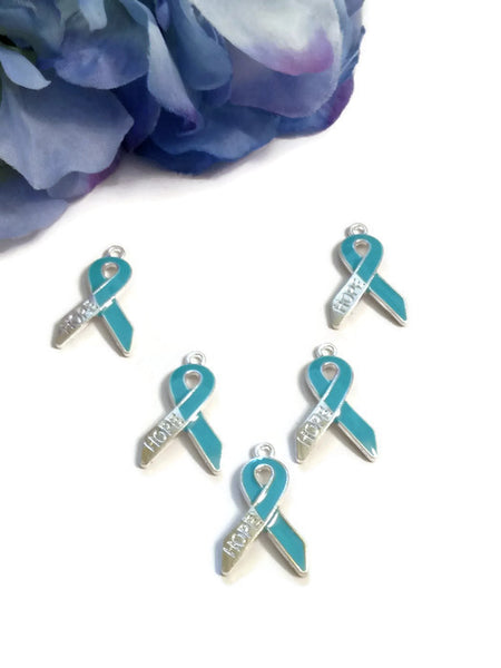 Light Blue Enamel Hope Awareness Ribbon Pendant Charms - Prostate Cancer Men’s Awareness Pro Choice Thyroid Disease Spay Neuter Pets