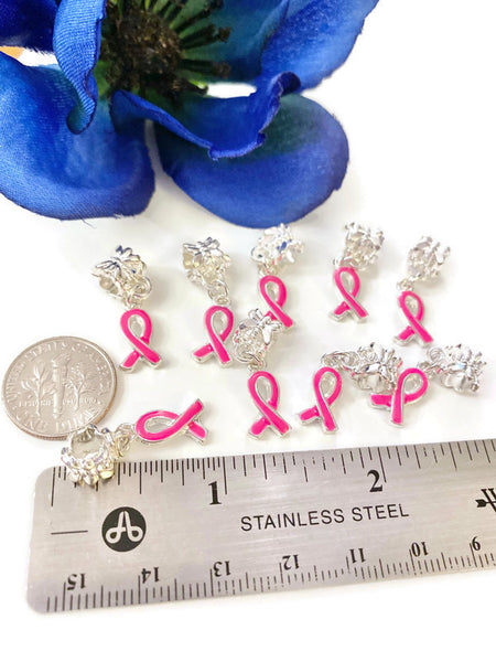 5 Pcs Hot Pink Awareness Dangle Ribbon Small - Breast Cancer Nursing Mothers Breast Reconstructive Awareness