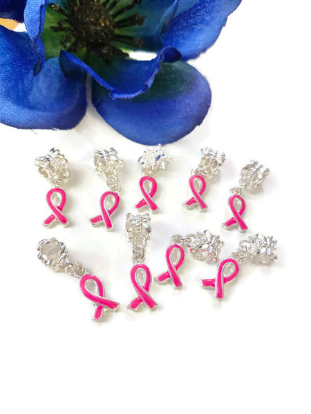 5 Pcs Hot Pink Awareness Dangle Ribbon Small - Breast Cancer Nursing Mothers Breast Reconstructive Awareness