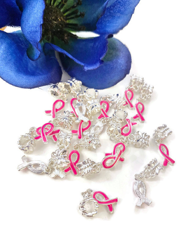 5 Pcs Hot Pink Awareness Dangle Ribbon Small - Breast Cancer Nursing Mothers Breast Reconstructive Awareness