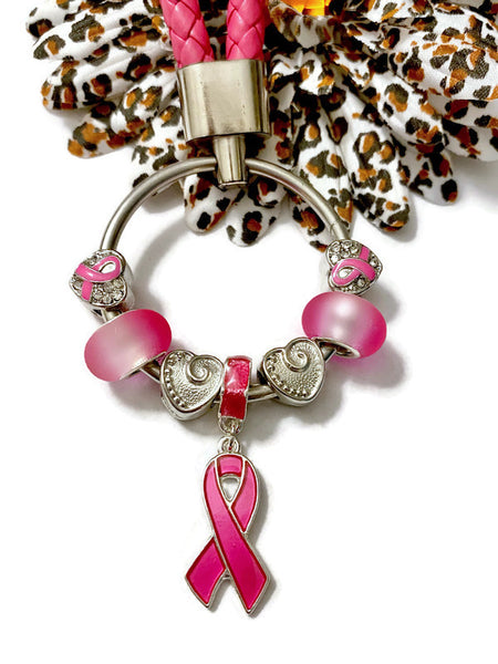 1 Pc Hot Pink Awareness Bead Dangle Keychain Ring - Breast Cancer Cleft Lip Palate Inflammatory Breast Cancer Hope Survivor Support Cure