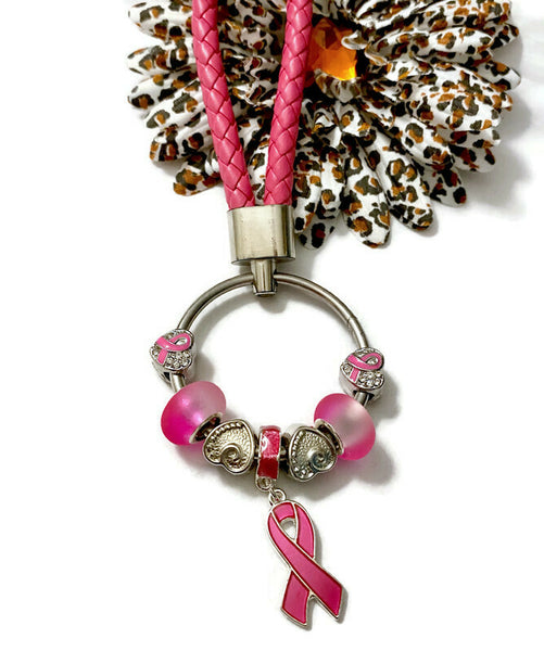 1 Pc Hot Pink Awareness Bead Dangle Keychain Ring - Breast Cancer Cleft Lip Palate Inflammatory Breast Cancer Hope Survivor Support Cure