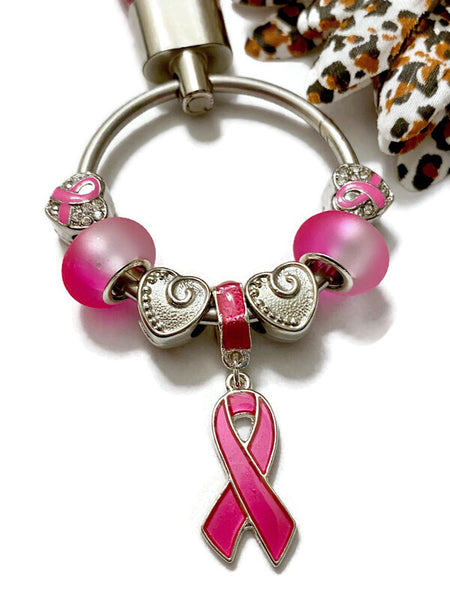 1 Pc Hot Pink Awareness Bead Dangle Keychain Ring - Breast Cancer Cleft Lip Palate Inflammatory Breast Cancer Hope Survivor Support Cure