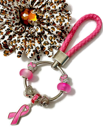 1 Pc Hot Pink Awareness Bead Dangle Keychain Ring - Breast Cancer Cleft Lip Palate Inflammatory Breast Cancer Hope Survivor Support Cure