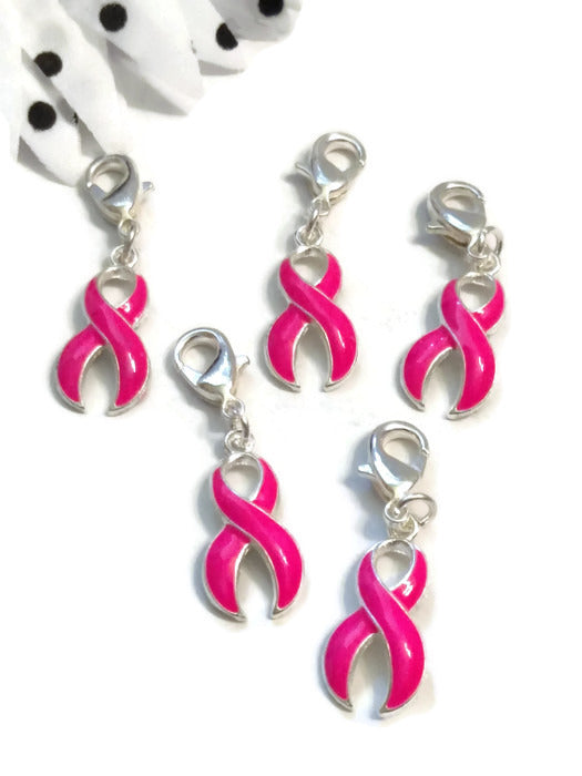 Hot Pink Enamel Awareness Ribbon Pendant Charms - Hope Inflammatory Breast Cancer Jewelry Survivor Cleft Palate Lip Cure Hope Support Fight