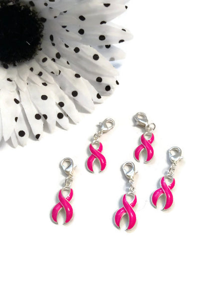 Hot Pink Enamel Awareness Ribbon Pendant Charms - Hope Inflammatory Breast Cancer Jewelry Survivor Cleft Palate Lip Cure Hope Support Fight