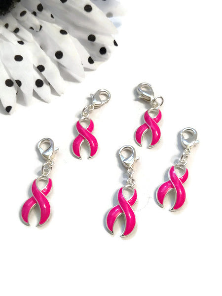 Hot Pink Enamel Awareness Ribbon Pendant Charms - Hope Inflammatory Breast Cancer Jewelry Survivor Cleft Palate Lip Cure Hope Support Fight