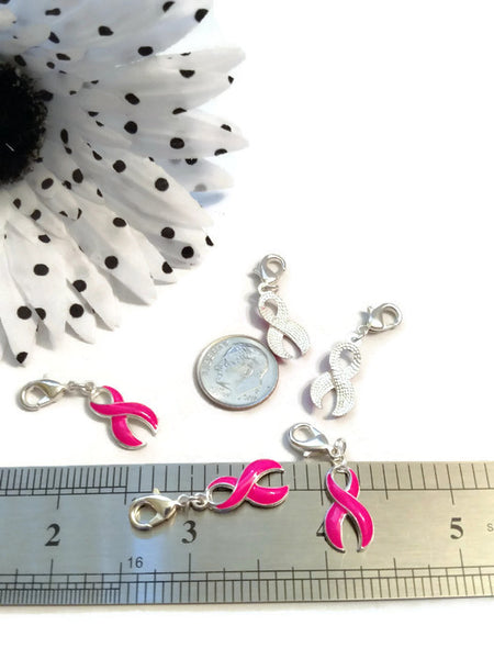 Hot Pink Enamel Awareness Ribbon Pendant Charms - Hope Inflammatory Breast Cancer Jewelry Survivor Cleft Palate Lip Cure Hope Support Fight