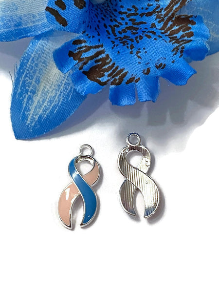 Pink & Blue Enamel Awareness Ribbon Pendant Charms - Infant Loss SIDS Birth Defects Pregnancy Loss Infertility Support Believe Faith Jewelry