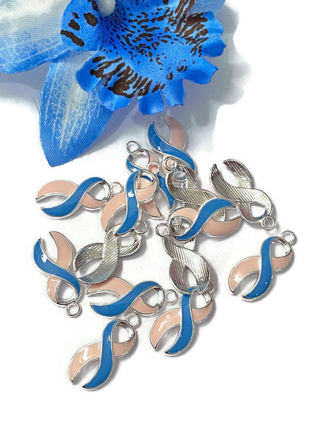 Pink & Blue Enamel Awareness Ribbon Pendant Charms - Infant Loss SIDS Birth Defects Pregnancy Loss Infertility Support Believe Faith Jewelry