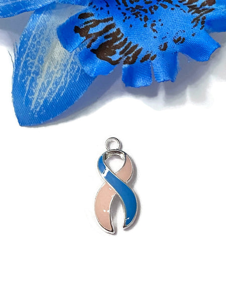 Pink & Blue Enamel Awareness Ribbon Pendant Charms - Infant Loss SIDS Birth Defects Pregnancy Loss Infertility Support Believe Faith Jewelry