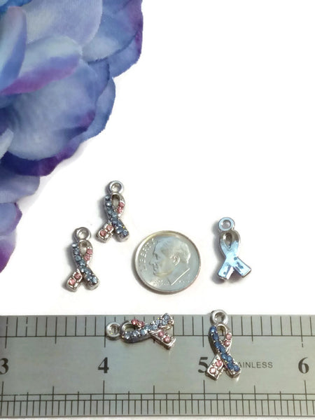 Pink & Blue Crystal Awareness Ribbon Pendant Charms - Infant Loss SIDS Birth Defects Pregnancy Loss Infertility Support Believe Faith Jewelry