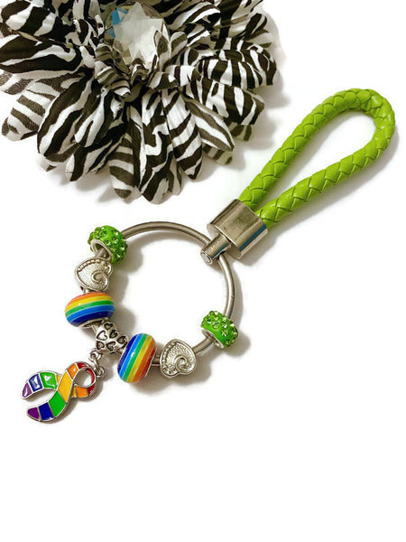 1 Pc LGBTQ Lime Green Keyring Awareness Pride Support- LGBTQ Awareness Pride Support Jewelry Gifts Keychain Charm Keyring