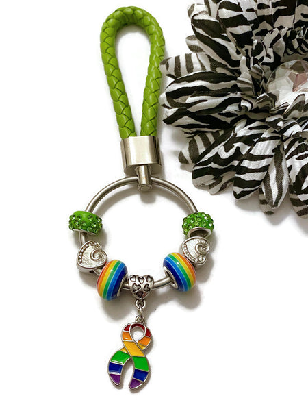 1 Pc LGBTQ Lime Green Keyring Awareness Pride Support- LGBTQ Awareness Pride Support Jewelry Gifts Keychain Charm Keyring