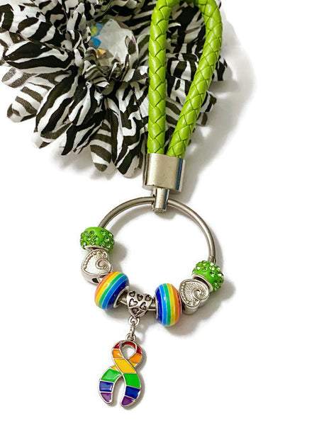 1 Pc LGBTQ Lime Green Keyring Awareness Pride Support- LGBTQ Awareness Pride Support Jewelry Gifts Keychain Charm Keyring