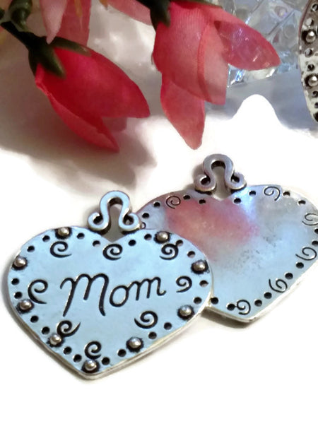 Mom Heart Large Pendant - 5Pcs- Mother's Day Love Hope Cure Family Faith Believe Survivor Support Awareness Charms Jewelry DIY Supplies