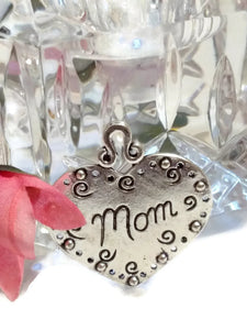 Mom Heart Large Pendant - 5Pcs- Mother's Day Love Hope Cure Family Faith Believe Survivor Support Awareness Charms Jewelry DIY Supplies