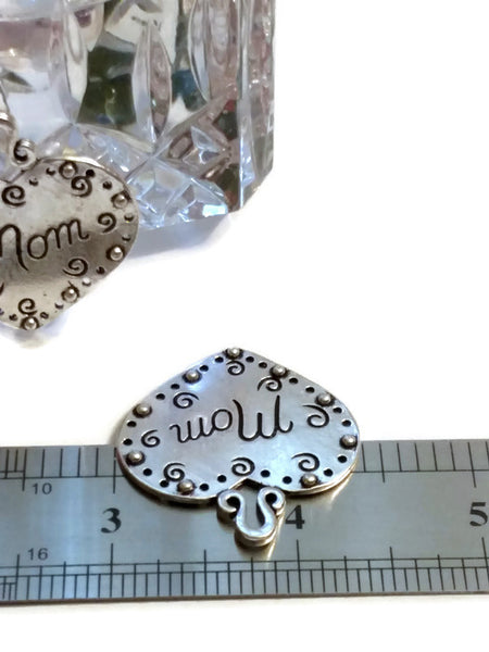 Mom Heart Large Pendant - 5Pcs- Mother's Day Love Hope Cure Family Faith Believe Survivor Support Awareness Charms Jewelry DIY Supplies