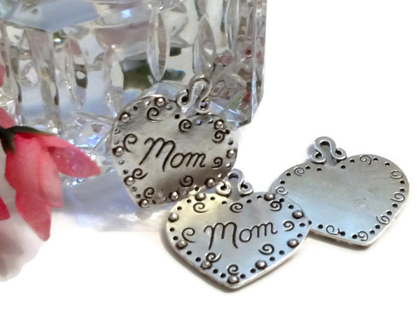 Mom Heart Large Pendant - 5Pcs- Mother's Day Love Hope Cure Family Faith Believe Survivor Support Awareness Charms Jewelry DIY Supplies