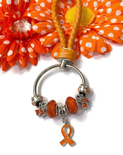 1Pc Orange Awareness Bead Dangle Keychain Ring- ADD ADHD COPD Diversity Self-Harm Multiple Sclerosis Gun Violence Animal Cruelty