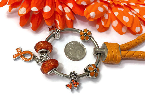 1Pc Orange Awareness Bead Dangle Keychain Ring- ADD ADHD COPD Diversity Self-Harm Multiple Sclerosis Gun Violence Animal Cruelty