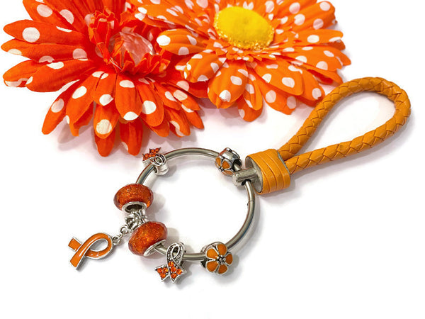 1Pc Orange Awareness Bead Dangle Keychain Ring- ADD ADHD COPD Diversity Self-Harm Multiple Sclerosis Gun Violence Animal Cruelty