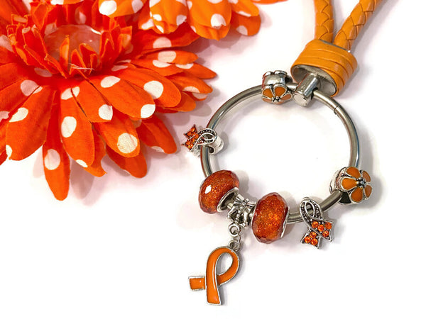 1Pc Orange Awareness Bead Dangle Keychain Ring- ADD ADHD COPD Diversity Self-Harm Multiple Sclerosis Gun Violence Animal Cruelty