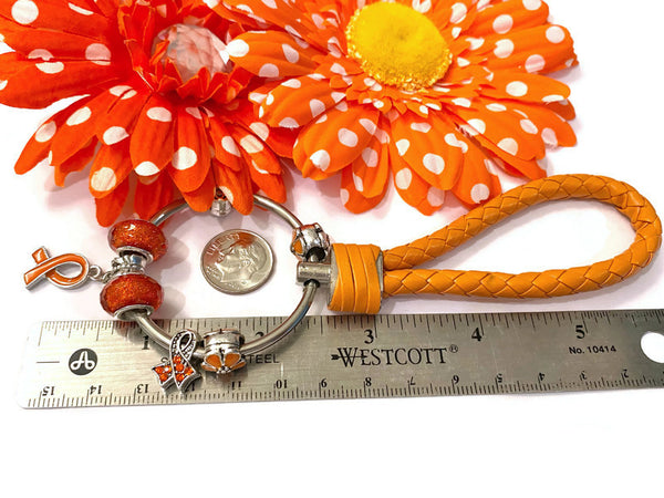 1Pc Orange Awareness Bead Dangle Keychain Ring- ADD ADHD COPD Diversity Self-Harm Multiple Sclerosis Gun Violence Animal Cruelty