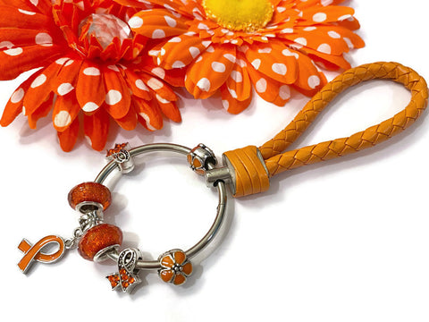 1Pc Orange Awareness Bead Dangle Keychain Ring- ADD ADHD COPD Diversity Self-Harm Multiple Sclerosis Gun Violence Animal Cruelty