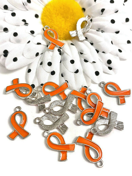 Orange Ribbon Enamel Awareness Charm - ADD ADHD Attention Deficit COPD Diversity Self- Harm Multiple Sclerosis Gun Violence Animal Cruelty Curved Style