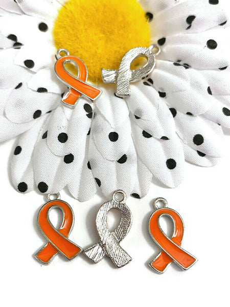 Orange Ribbon Enamel Awareness Charm - ADD ADHD Attention Deficit COPD Diversity Self- Harm Multiple Sclerosis Gun Violence Animal Cruelty Curved Style