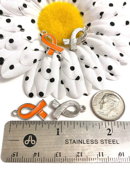 Orange Ribbon Enamel Awareness Charm - ADD ADHD Attention Deficit COPD Diversity Self- Harm Multiple Sclerosis Gun Violence Animal Cruelty Curved Style