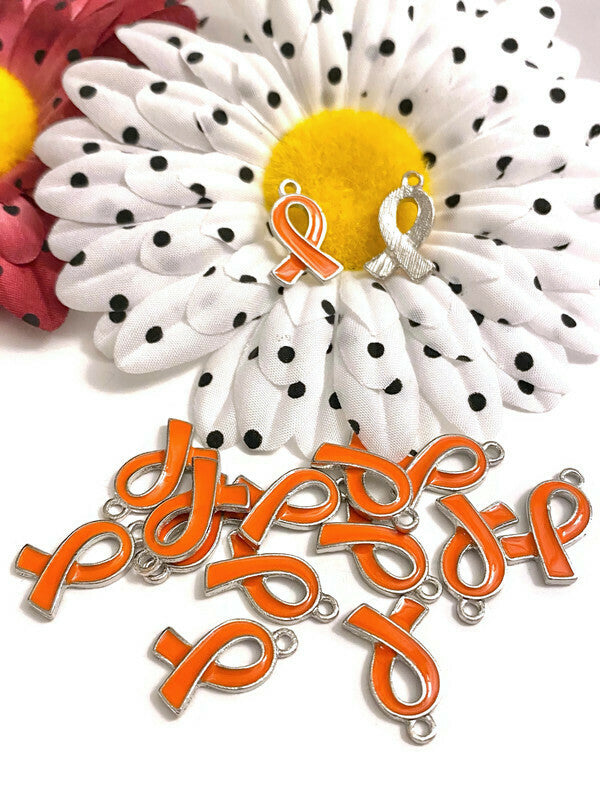 Orange Ribbon Enamel Awareness Charm - ADD ADHD Attention Deficit COPD Diversity Self- Harm Multiple Sclerosis Gun Violence Animal Cruelty Curved Style