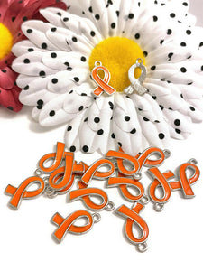 Orange Ribbon Enamel Awareness Charm - ADD ADHD Attention Deficit COPD Diversity Self- Harm Multiple Sclerosis Gun Violence Animal Cruelty Curved Style