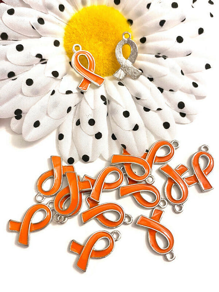 Orange Ribbon Enamel Awareness Charm - ADD ADHD Attention Deficit COPD Diversity Self- Harm Multiple Sclerosis Gun Violence Animal Cruelty Curved Style