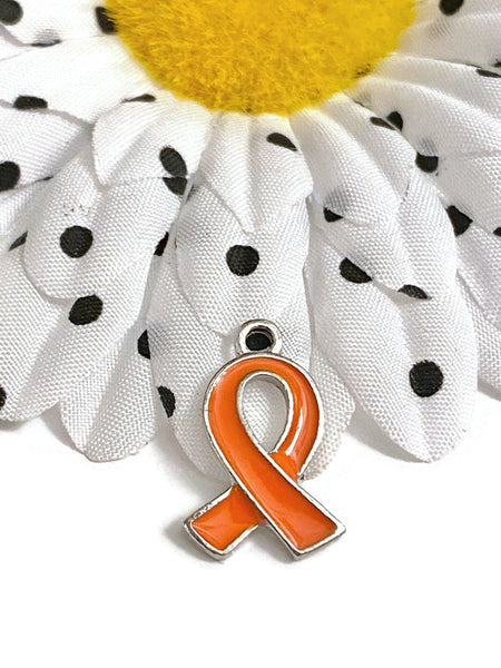 Orange Ribbon Enamel Awareness Charm - ADD ADHD Attention Deficit COPD Diversity Self- Harm Multiple Sclerosis Gun Violence Animal Cruelty Curved Style