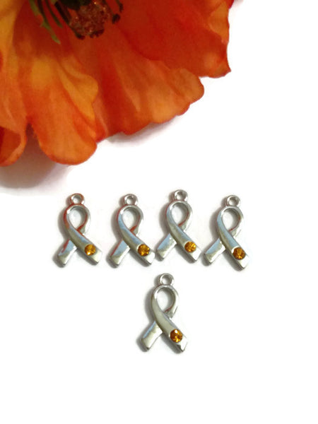 Orange Crystal Awareness Ribbons ADD ADHD Attention Deficit COPD Diversity Self Harm Multiple Sclerosis Gun Violence Animal Cruelty 5 Pc