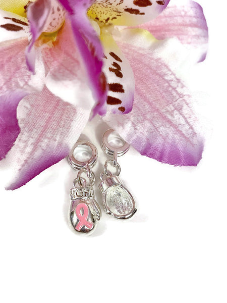 Pink Fight Glove Awareness Ribbon Silver Tone Pendant Charms - Hope Breast Cancer Jewelry Survivor Enamel European Style Dangle Charm Support Cure Fight