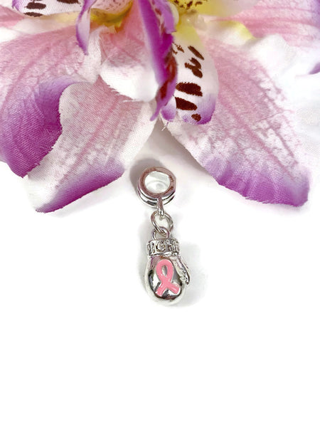 Pink Fight Glove Awareness Ribbon Silver Tone Pendant Charms - Hope Breast Cancer Jewelry Survivor Enamel European Style Dangle Charm Support Cure Fight