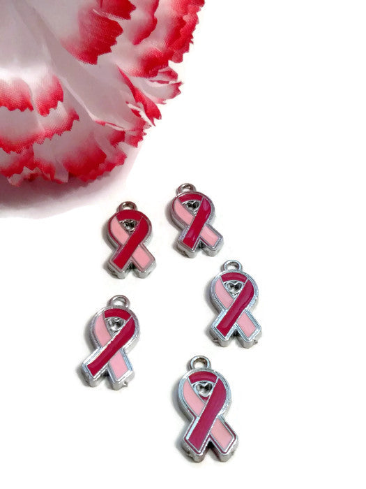 SALE 2 Tone Pink Awareness Ribbon Charm 5Pc