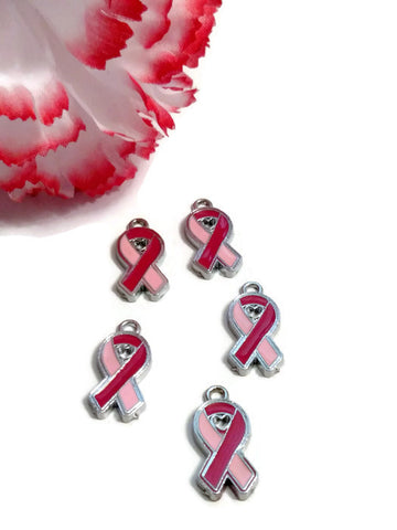 SALE 2 Tone Pink Awareness Ribbon Charm 5Pc