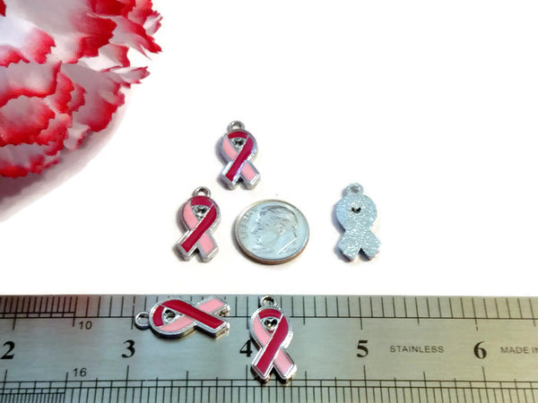 SALE 2 Tone Pink Awareness Ribbon Charm 5Pc