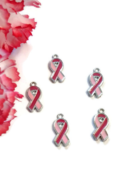 SALE 2 Tone Pink Awareness Ribbon Charm 5Pc