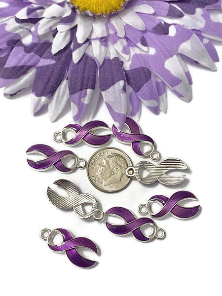 Purple Enamel Awareness Ribbon Charm - Alzheimer's Dementia Lupus Lymphoma Epilepsy Pancreatic Cancer Fibromyalgia Hope Cure Jewelry Support