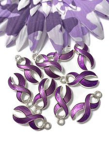 Purple Enamel Awareness Ribbon Charm - Alzheimer's Dementia Lupus Lymphoma Epilepsy Pancreatic Cancer Fibromyalgia Hope Cure Jewelry Support