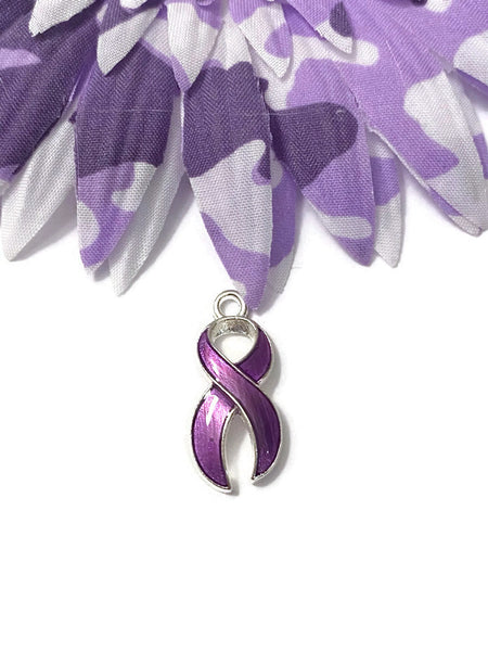 Purple Enamel Awareness Ribbon Charm - Alzheimer's Dementia Lupus Lymphoma Epilepsy Pancreatic Cancer Fibromyalgia Hope Cure Jewelry Support