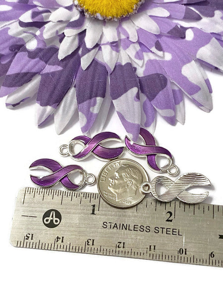 Purple Enamel Awareness Ribbon Charm - Alzheimer's Dementia Lupus Lymphoma Epilepsy Pancreatic Cancer Fibromyalgia Hope Cure Jewelry Support