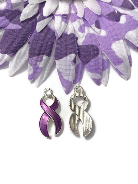 Purple Enamel Awareness Ribbon Charm - Alzheimer's Dementia Lupus Lymphoma Epilepsy Pancreatic Cancer Fibromyalgia Hope Cure Jewelry Support